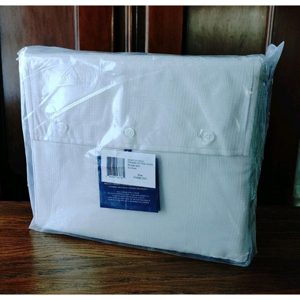 Ralph Lauren Lovan Jacquard Duvet Cover Full/Queen Platinum Organic Cotton NIP